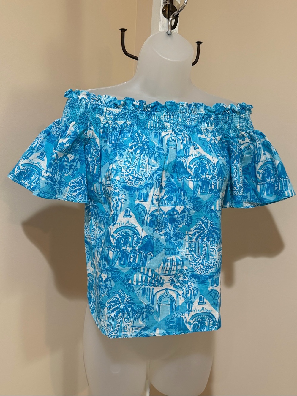 NEW Lilly Pulitzer Leanne Off Shoulder Linen Amalfi Blue Sunny State of Mind XXS - Picture 2 of 12